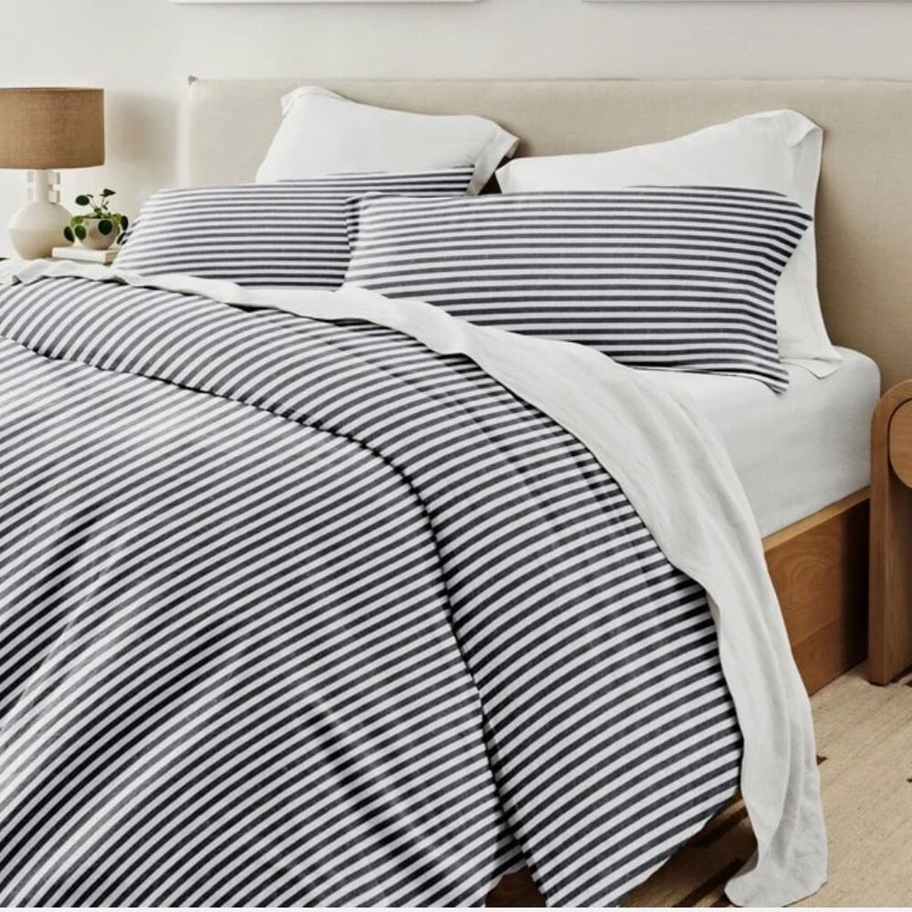 3-pc REBECCA MINKOFF Cotton NAVY BLUE Striped KING SIZE Duvet Set - ALL COTTON